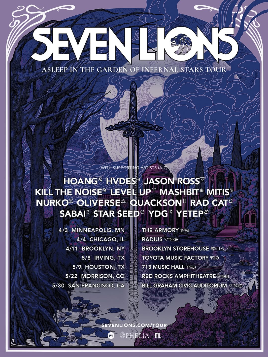 Seven Lions Asleep in the Garden of Infernal Stars Tour Poster 2026